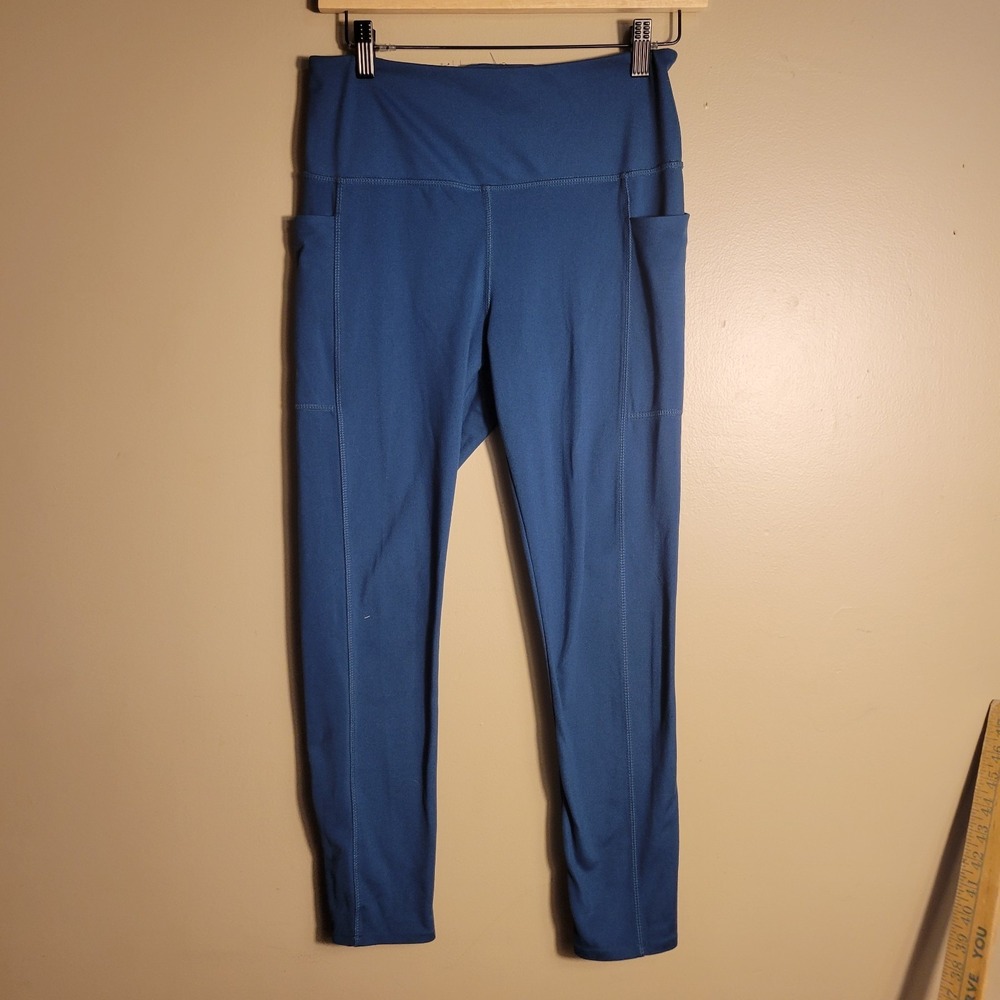Danskin High Rise Bonded 7/8 Leggings Women M Blue Side Pockets Yoga‎ Style 9679